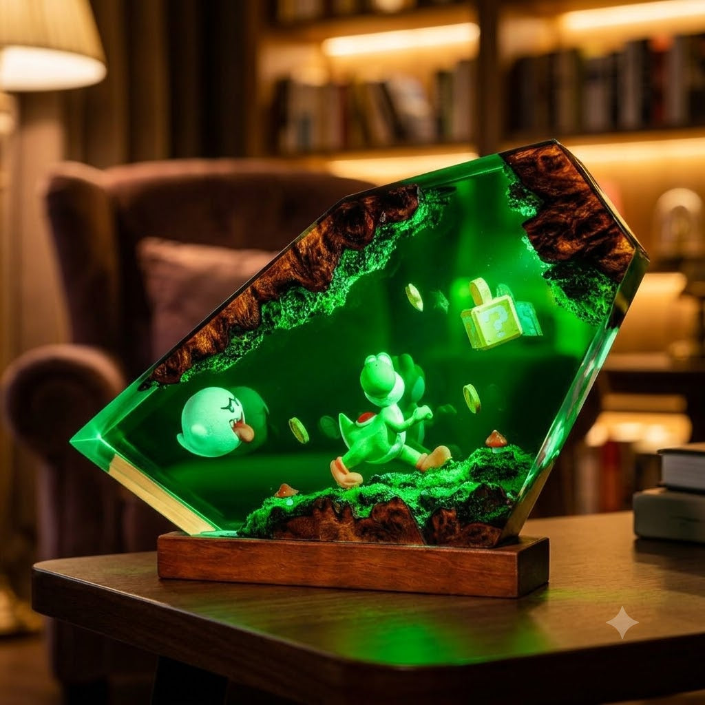Lampe Dinosaure Vert et Pièces Dorées