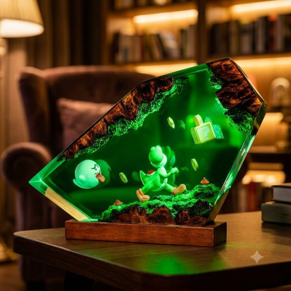 Lampe Dinosaure Vert et Pièces Dorées