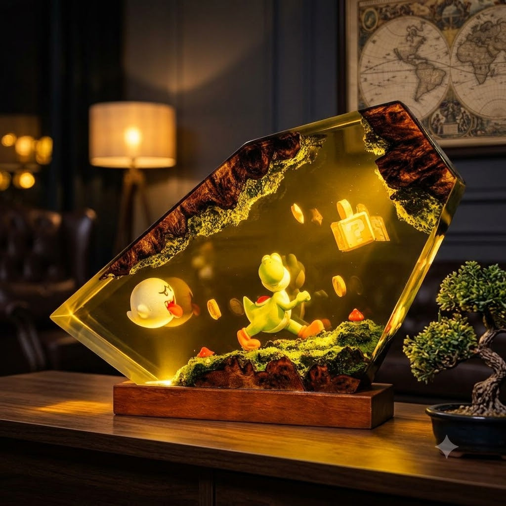 Lampe Dinosaure Vert et Pièces Dorées