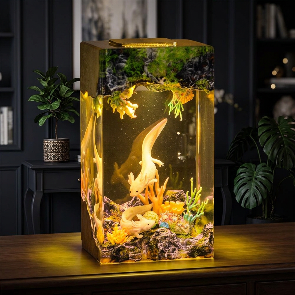 Lampe Axolotl Blanc et Rose