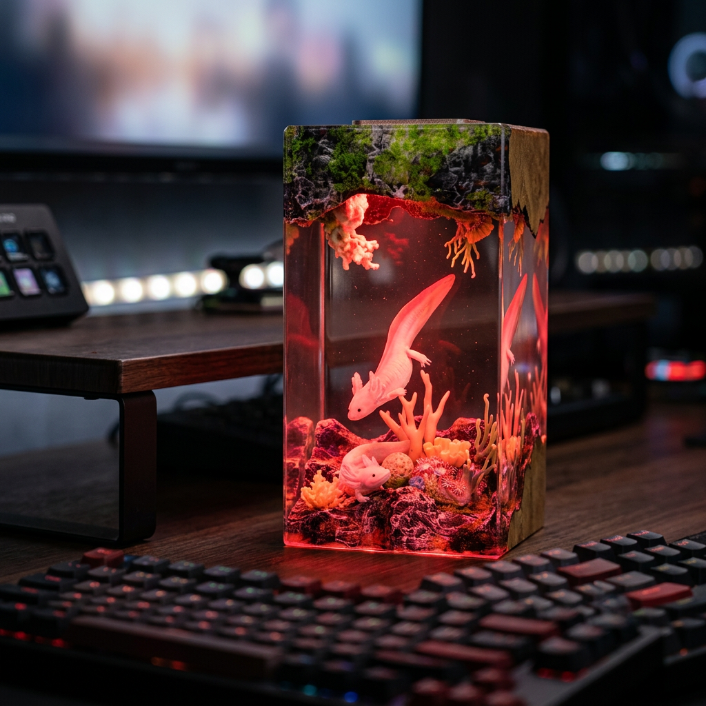 Lampe Axolotl Blanc et Rose