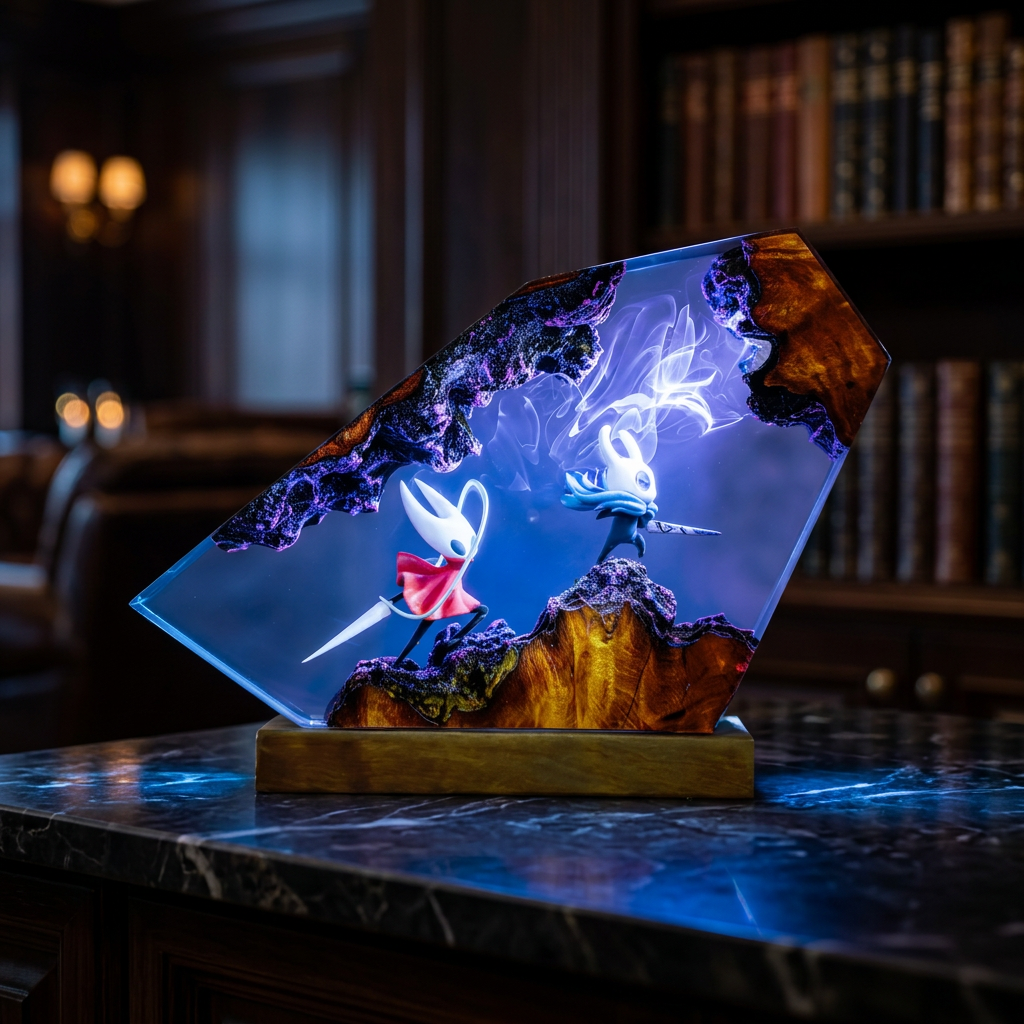 Lampe Combat du Royaume Oublié posée sur étagère, éclairage LED coloré