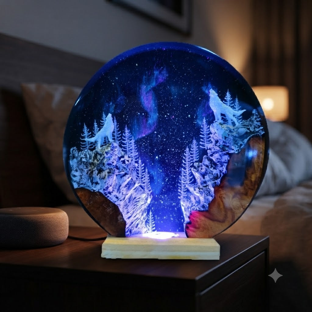 Lampe Loups sous l'Aurore Boréale Image secondaire du produit