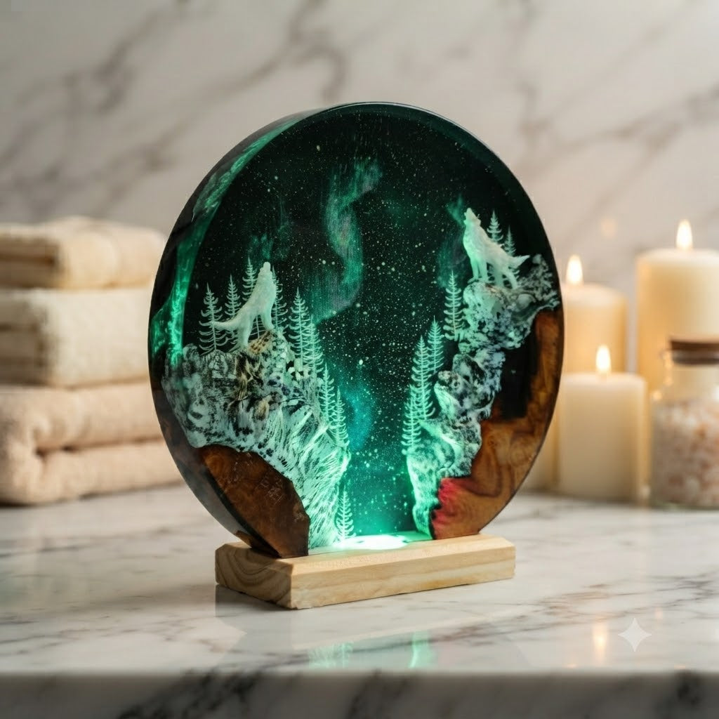 Lampe Loups sous l'Aurore Boréale