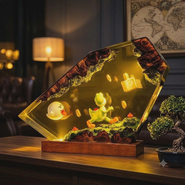 Lampe Dinosaure Vert et Pièces Dorées